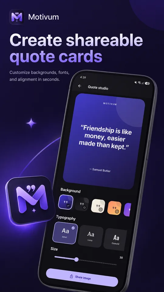 Motivum quote creator with font and background controls