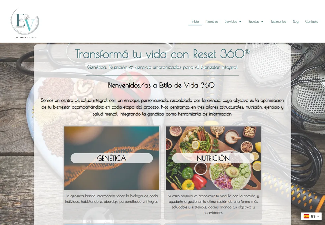 Screenshot of the start of the Estilo de Vida 360 site