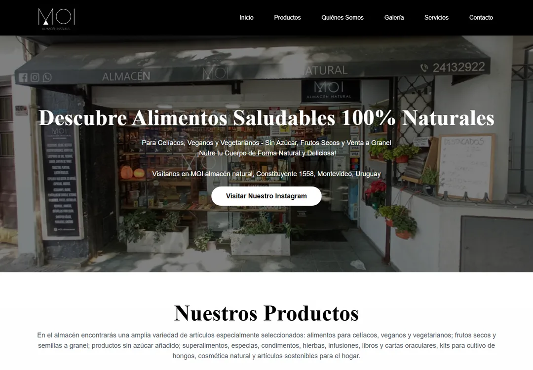Screenshot of the start of the MOI Almacenes site