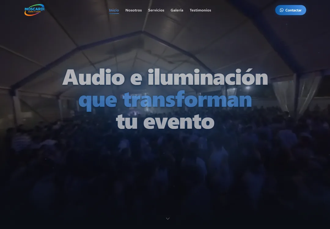 Screenshot of Moscardi Audio y Luces site startup